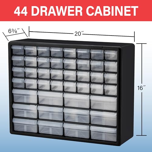 Akro-Mils Black 44-Drawer Plastic Storage Cabinet - 20"W x 6"D x 16"H, 1 Pack