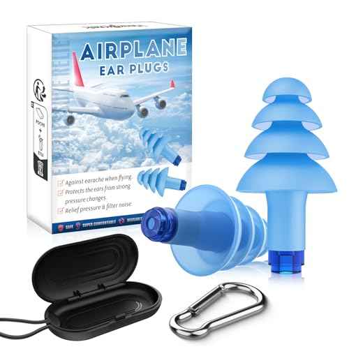 Hearprotek Airplane Earplugs for Pressure Relief, Soft Reusable Ear Protection for Air Travel, Includes Carrying Case, Essential for Adults to Alleviate Pressure and Muffle Engine Sounds (Blue)