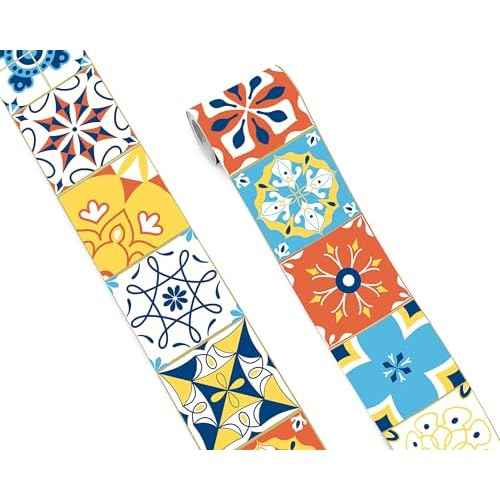 FLFK Wall Border Tile Stickers Peel and Stick Wallpaper Border for Kitchen Backsplash Bathroom Shower Room,4"x240"