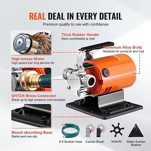 VEVOR 115V Water Transfer Pump 360 GPH, Portable Utility Pump with 46ft Lift & Hose Kit