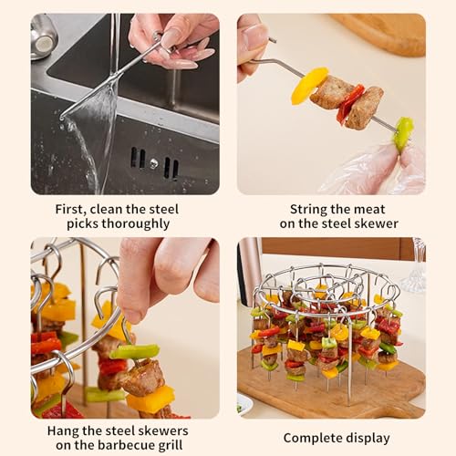 FOTN 2025 Air Fryer Grill Skewer Rack - 30 Vertical Stainless Kabob Skewers with Round Hanging