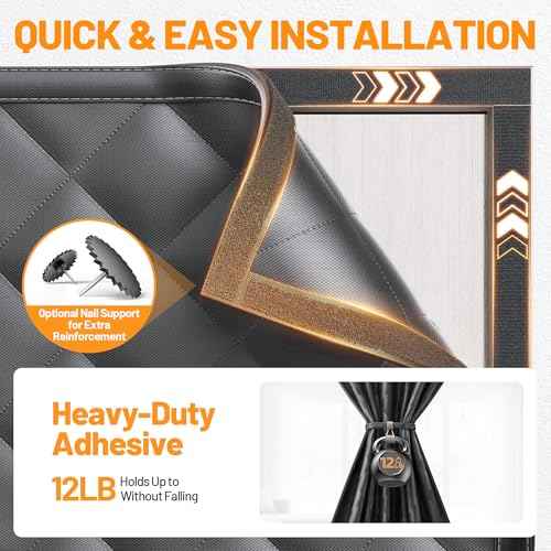 Magnetic Insulated Door Curtain Fits 48"x80" Doors - Thermal Door Cover for Winter with Clear Window, Window Insulation Kit & Doors Draft Stopper to Keep Cold Air Out for Front Doorway Home - Black