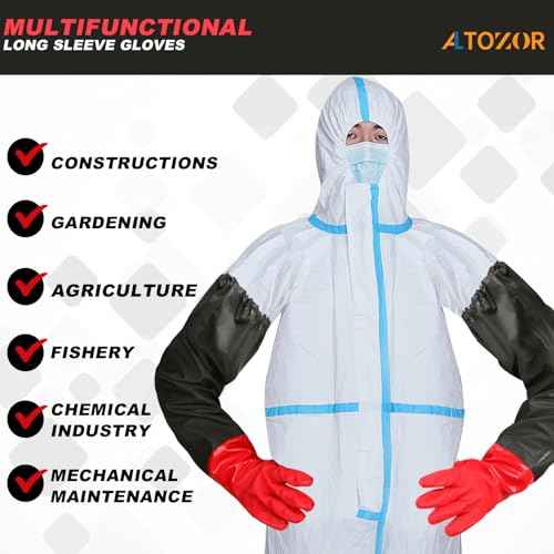 25" Extra-Long Waterproof Gloves with Cotton Liner - Heavy Duty, Aquarium & Pond Cleaning, Seafood Working