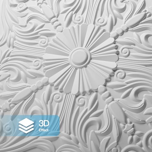 Art3d Drop Ceiling Tiles 24x24in. (12-Pack, 48 Sq.ft), Wainscoting Panels Glue Up 2ft x 2ft, Off White