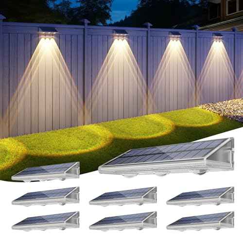YiLaie Solar Fence Lights Outdoor 3000K/4500K/6500K 3 Mode, IP67 Waterproof Fence Solar Lights Outdoor,2000mAh Solar Powered Fence Light for Outside Backyard/Step/Patio/Deck/Stair Railings 8Pack