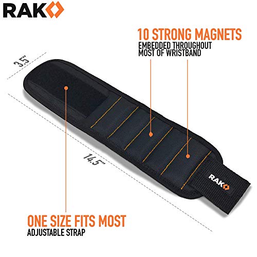 RAK MW10SM Magnetic Wristband for Tools - Strong Magnet Tool Belt for Screws & Nails