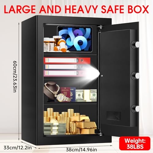 Psisuvry 5.21 Cuft Fireproof Water & Fire-Resistant Home Safe with Digital Keypad & Key Lock, 3 Removable Shelves