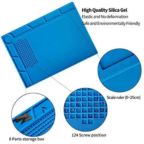 Kaisi S-130 Insulation Silicone Soldering Mat Repair Mat, Heat Resistant Silicone Work Mats 932¡ÆF with Scale Ruler and Screw Position for Soldering, CellPhone Electronics Repair, Size: 13.8 x 9.8 inch