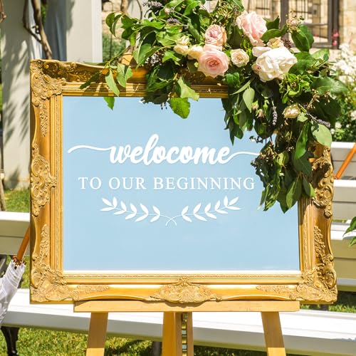 2 Pcs Welcome to Our Wedding Mirror Sign Decals 20 x 11 Vinyl Personalized Mirror Decals Welcome to Our Beginning Marriage Stickers for Wedding Anniversary Ceremony Reception Decorations