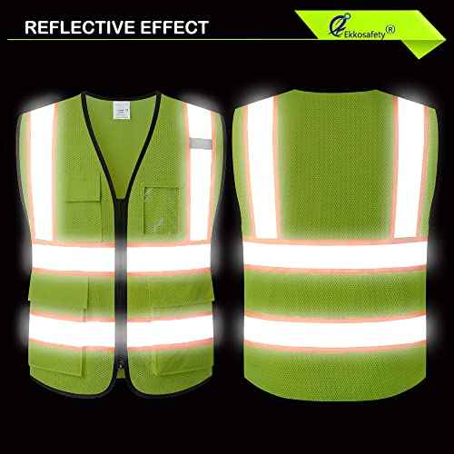 Reflective Mesh Safety Vest for Men Women with 5 Pockets and Zipper Front High Visibility Mesh Vest Hi Vis Construction Work Vest,Meets ANSI/ISEA Standards(EK175-Yellow-L)