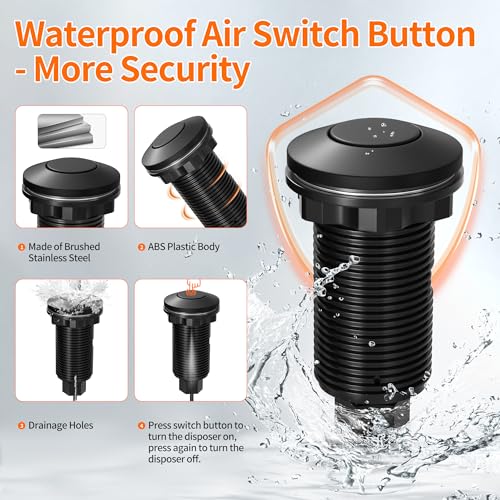 Joinfworld Waterproof Matte Black Garbage Disposal Air Switch Kit - Easy Install