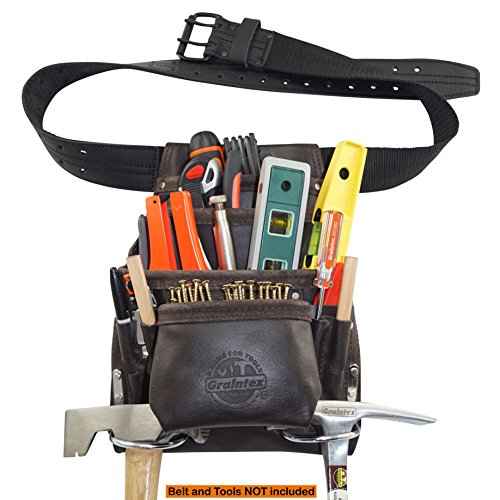 Graintex PS1234 10 Pocket Tool Pouch Oil Tanned Leather for Constructors, Electricians, Plumbers, Framers