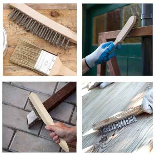 Steel Wire Brush Pack of 2 - Beechwood Handle Wire Brushes - Heavy Duty Steel Bristle Cleaning Brush for Rust, Paint & Welding Slag Removal - Durable Metal Cleaning Tool