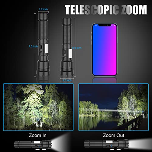Magnetic Rechargeable Flashlight High Lumens, Super Bright LED Flash Light with COB Work Light, USB C, 7 Modes, Zoomable, IPX6 Waterproof Tactical Pocket Flashlights for Emergency Camping