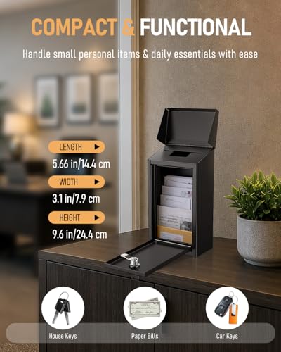 Uniclife Wall-Mounted Black Metal Donation Box with Key Lock