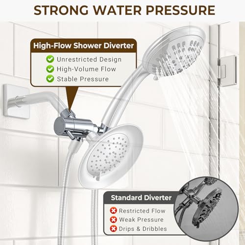 Pebblefall Chrome High-Flow Metal Shower Diverter with Holder - 3-Way Control
