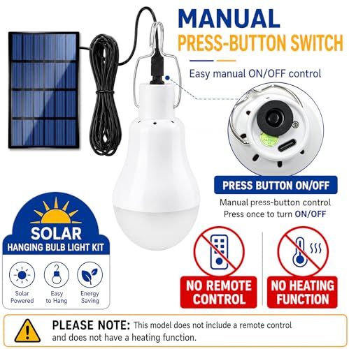 Lampelc Solar Rechargeable LED Light Bulbs with Manual ON/OFF - 2 Pack Indoor & Outdoor