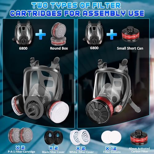Full Face Gas Respirator Mask - Gas Masks Survival Nuclear and Chemical with Activated Carbon Filters