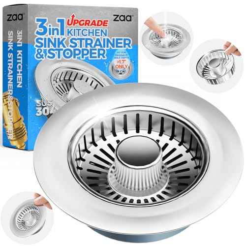 zaa Kitchen Sink Drain Strainer - Kitchen Sink Stopper, 304 Stainless Steel Sink Drain Stopper, Sink Protector for Kitchen with Anti-Clog Filter, Fit US Standard 3-1/2'' Sink Drain Hole, Silver