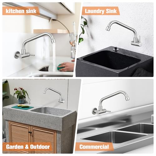 Totalize Brushed Nickel Wall Mount Cold Faucet for Kitchen & Utility Sinks