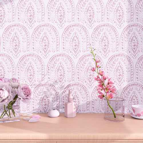 Pink Boho Peel and Stick Vinyl Wallpaper,Modern Waterproof Contact Paper Self Adhesive,Removable Floral Wall Paper for Bathroom Bedroom Cabinet Shelf Liner