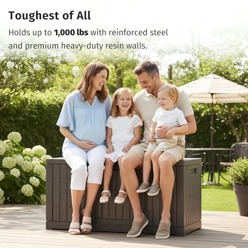 EAST OAK 120 Gallon Outdoor Storage Box - Weatherproof Resin Deck Box with Steel Reinforcement
