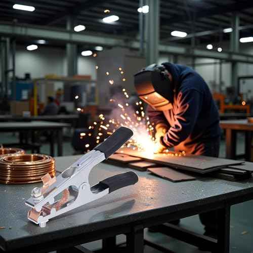 Black Metal 500A Electroplated Welding Earth Clip Machine Copper Soldering Ground Clamp With Rubber Sleeve,Copper Grounding Clip for Manual Welder,Welding Equipment and Accessories