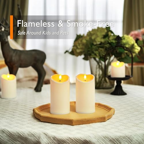 Homemory Ivory White 6x3 Inch Waterproof Flameless LED Candles with Remote & Timer Set of 2