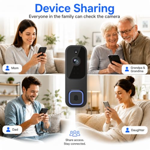 Vykanox Wireless Square Button Doorbell Camera with AI Human Detection & Night Vision