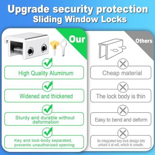 HYIEOU Silver Sliding Window Locks with Key - 2 Sets for Horizontal & Vertical Windows