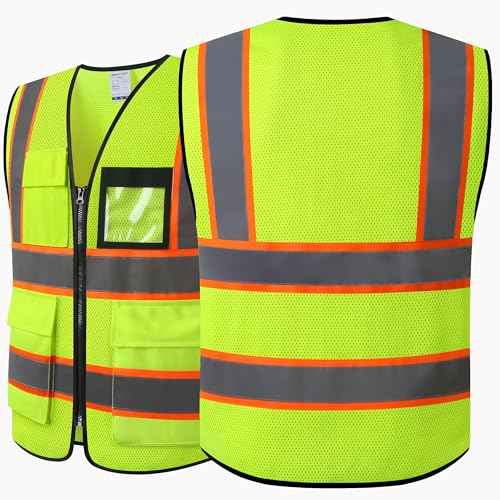 Reflective Safety Vest for Men Women Hi Vis Vest with 8 Pockets High Visibility Mesh Reflective Vest Meets ANSI/ISEA Standards (Yellow-07, Large)
