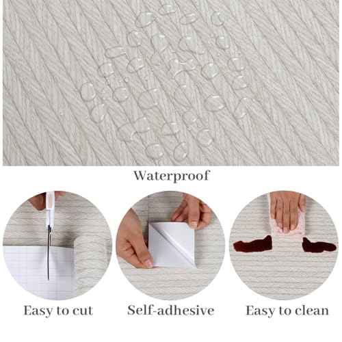 VaryPaper Light Grey Striped Grasscloth Peel and Stick Wallpaper Fabric Wallpaper Waterproof Self Adhesive Removable Herringbone Grass Cloth Contact Paper for Cabinet Bedroom Accent Wall 15.7''x78.7''