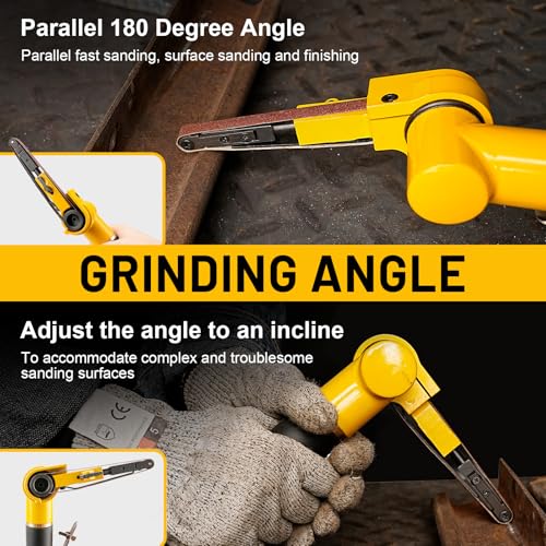 3/8 in x 13 in Mini Air Belt Sander with 2 Belts – Pneumatic Grinder for Weld Removal