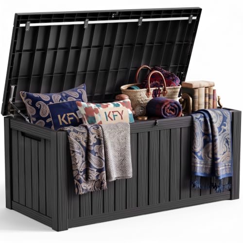 KFY 200 Gallon Black Outdoor Storage Box Waterproof Patio Deck Chest