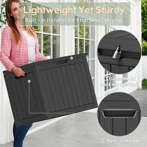 KAMABOKO 45 Gallon Waterproof Outdoor Storage Box with Lock, Black
