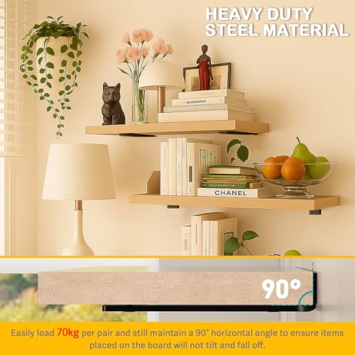 OIVGGUR 6 Inch Black Heavy Duty Floating Shelf Brackets 6-Pack - Wall Support, 160 LBS Capacity