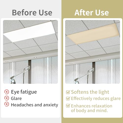 Torixqi 4 Pack Fluorescent Light Covers - Warm Yellow Magnetic Ceiling Shades 4x2ft