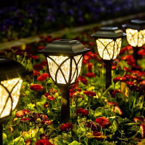 GIGALUMI 6 Pack Solar Garden Lights Waterproof Outdoor Pathway Lighting - Warm White
