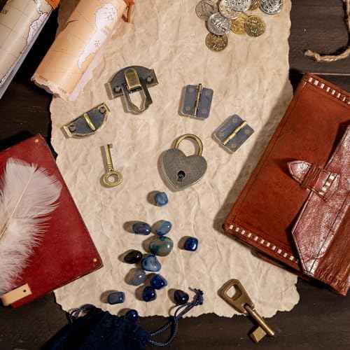 2 Set Antique Bronze Hasp Latch 27 X 30 mm Hasp Latch Mini Box Hinges and Love Locks with Keys Decorative Lock Buckle with Screws for Jewelry Wooden Box and DIY Crafts