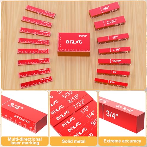 Diylog Setup Blocks Height Gauge Set 16 PCS for Woodworking – Aluminum Block Set with Case, 3" Blocks, 1/16" to 1"