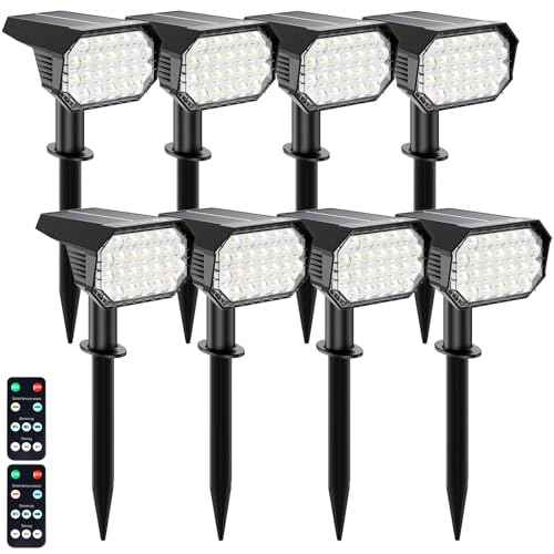 Brightown Solar Lights Outdoor Waterproof IP67, [Cool & Warm Light 2-in-1] Solar Spot Lights Outdoor, 2 Colors 3 Brightness Levels LED Outdoor Solar Lights for Yard Pathway Garden House, 8 Pack