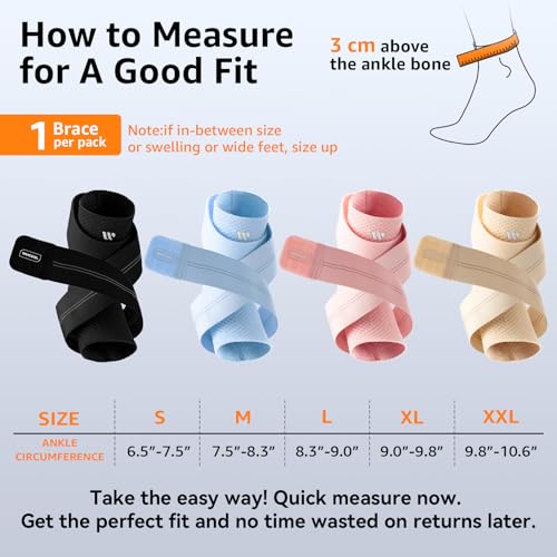 Flat Knitting Ankle Brace For Women&Men, 7-Zone Dynamic Compression Sleeve w/Flex Strap,Foot Support For Sports, Sprained Ankle, Achilles Tendonitis, Plantar Fasciitis Relief(Pack of1) M,Nude