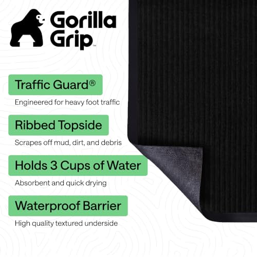 GORILLA GRIP Traffic Guard Door Mat 35x23 Black Stripes Heavy Duty Indoor Outdoor