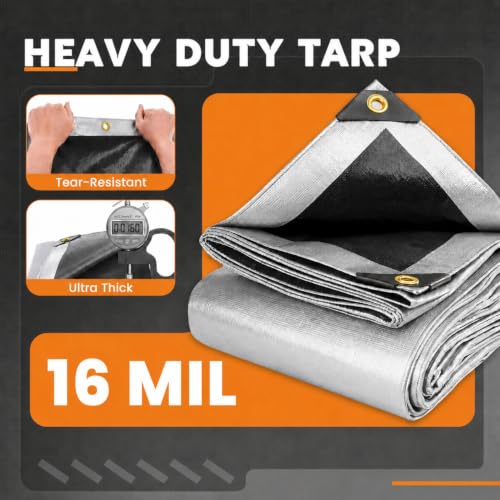 Keten Heavy Duty Waterproof Tarps 12x20 Feet, 16 Mil Silver, Extra Thick & UV-Resistant