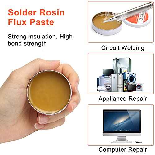 AHIER Solder Tip Cleaner+ Soldering Rosin Flux Paste(0.35 oz / 10 g)+ 60/40 Tin Lead Rosin Core Solder Wire(1.76 oz / 50 g) + 3pcs Replacement Brass Pads, 6 PCS Solder Iron Welding Tool Set