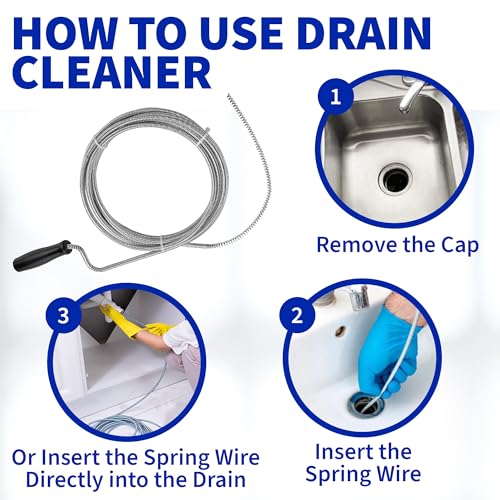 10ft Metal Drain Snake for Sink, Shower & AC Line Clog Removal