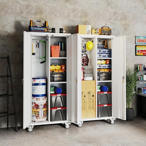 DUMOS 72 Inch Heavy-Duty Metal Garage Storage Cabinet with Lockable Door, Rolling Tool Cabinet
