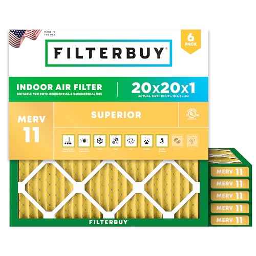 Filterbuy 20x20x1 Air Filter MERV 11 (MPR 1200) Allergen Defense Replacement (6-Pack), Electrostatic Pleated HVAC AC Furnace Filters, Made in USA (Actual Size: 19.50 x 19.50 x 0.75)