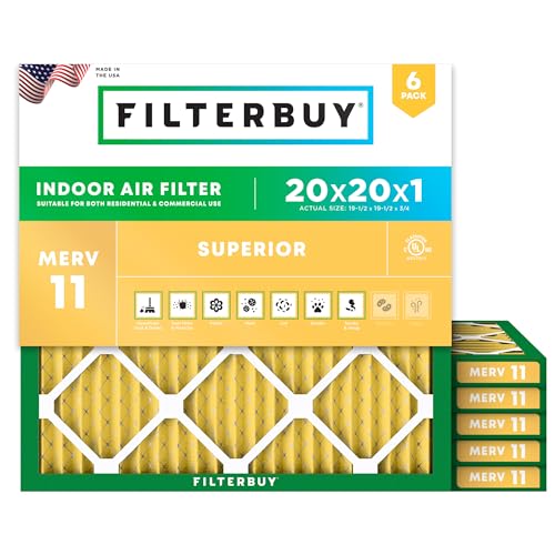 Filterbuy 20x20x1 MERV 11 Air Filter Pet & Allergy Defense 6-Pack