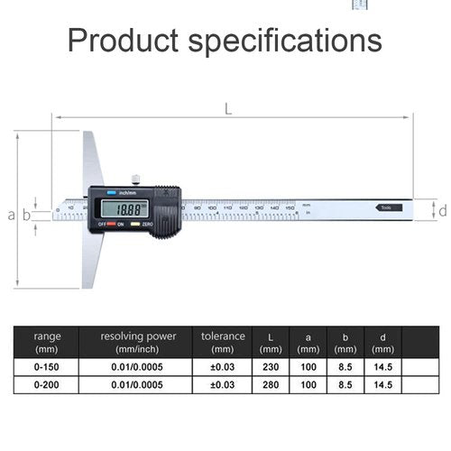 Oudtinx Digital Depth Caliper Electronic Depth Gauge Caliper Depth Rule (200mm(Normal))
